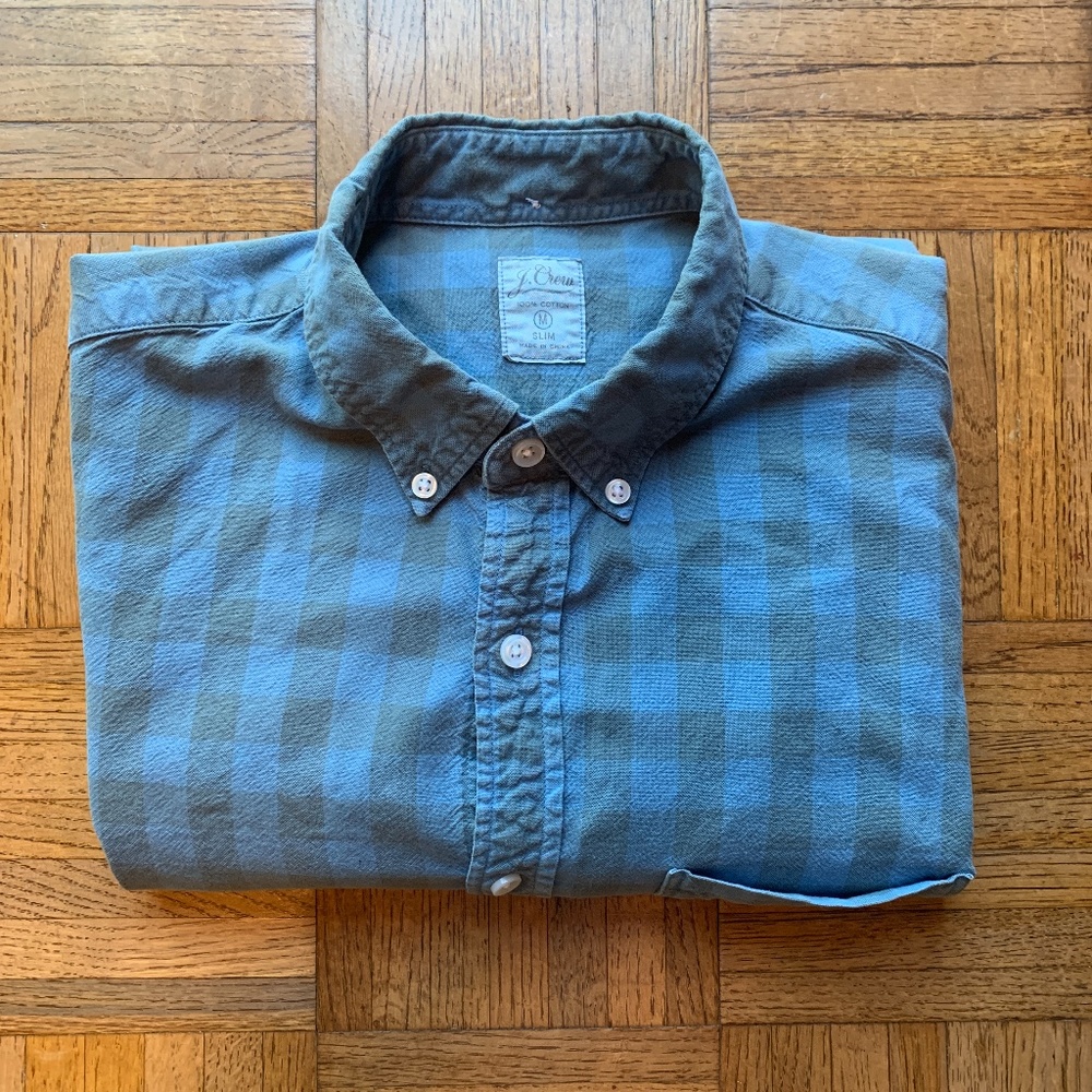 Men's J. Crew Slim Fit Blue Gray Gingham Shirt, M